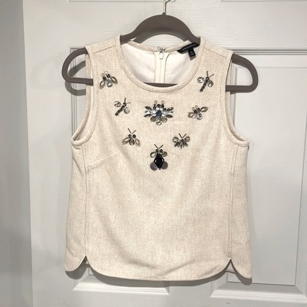 Banana Republic Jeweled Insect Embellished Tank Top Cream Size XS